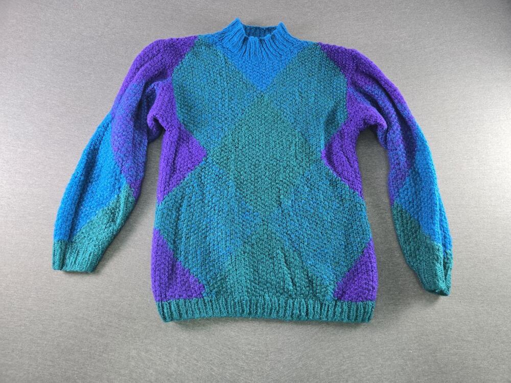 Vtg Pappagallo Sweater Womens Medium Multicolor Geometric Chunky Knit Mock Neck
